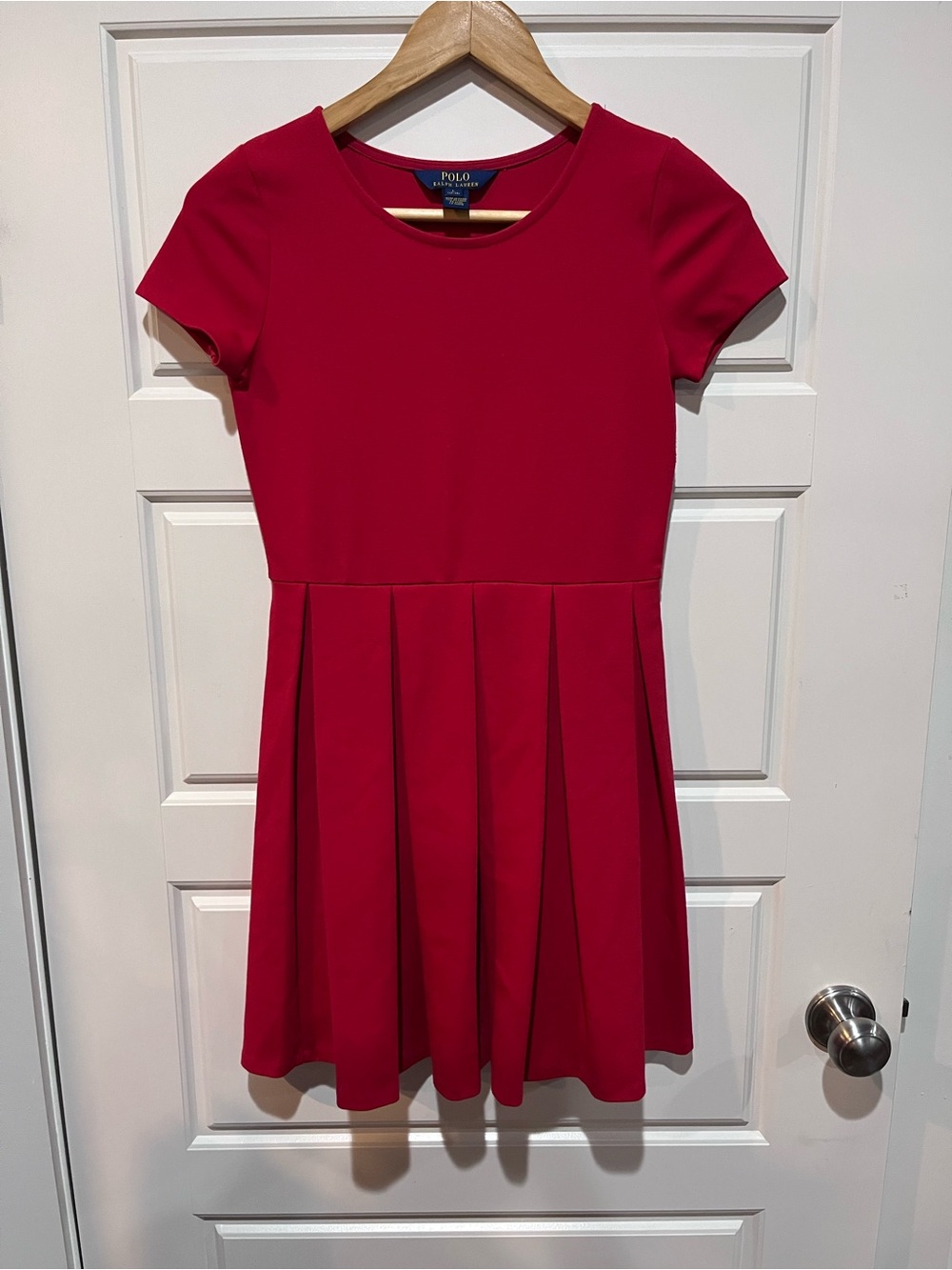 Polo Ralph Lauren Girls L 12-14 Red Pleated Fit & Flare Dress - Picture 2 of 8